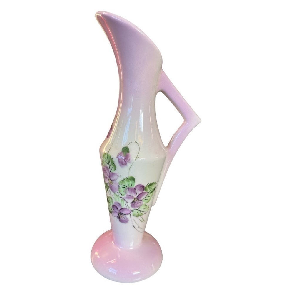 HAND painted vintage vase, violets motif, artisan made, excellent condition